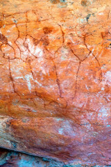 Aboriginal rock art of the Ngiyampaa Wangaaypuwan people depicting human figures, Mount Grenfell Historic Site, Australia