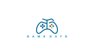 Gamer Play Win game logo with gamepad in hand, modern trend design,