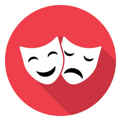 Set of Theater face mask icon shadow, emotion actor comedy and drama symbol, festival sign vector illustration