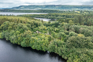 Aerial view of Castle Caldwell in County Fermanagh - Northern Ireland