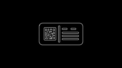 White line QR code ticket train icon isolated on black background. 4K Video motion graphic animation