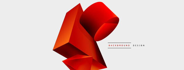 3d vector minimalist geometric abstract background. Triangle, cylinder, pyramid basic shape composition. Trendy techno business template for wallpaper, banner, background or landing