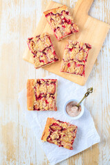 Homemade plum cake with  yeast dough and crumbles