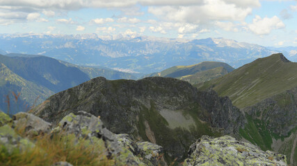 Scenic panorama view over the mountain summits in a Rottenmanner Tauern in austrian Alps.