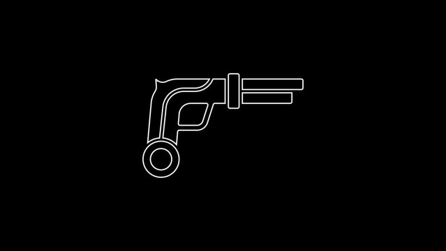 White line Vintage pistols icon isolated on black background. Ancient weapon. 4K Video motion graphic animation