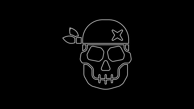 White line Skull icon isolated on black background. Happy Halloween party. 4K Video motion graphic animation