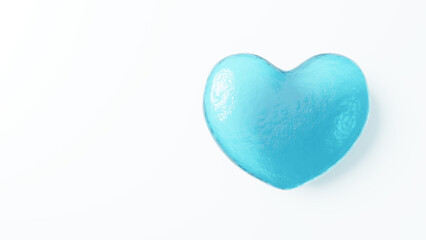 白い背景にハートの形をした水の3Dイラスト。