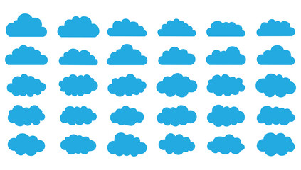 Clouds Set. Blue cartoon clouds set isolated on white background. Collection of different clouds for web site, 