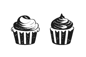 Cupcake Black and White Illustration