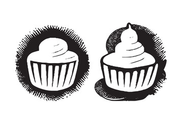 cupcake black and white illustration
