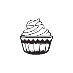 Cupcake Black and White Illustration