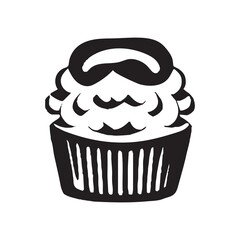 cupcake black and white illustration