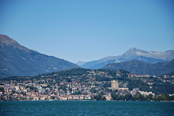 Fototapeta na wymiar Panorama sulla città di Lugano da Campione d'Italia.