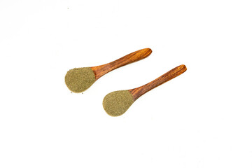 Holy basil powder isolated on white background  