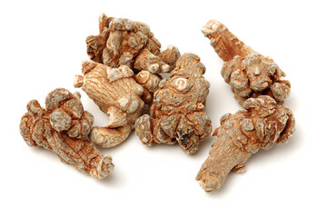 Notoginseng, Chinese traditional medicine on white background