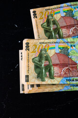 Stack of LEI Romanian money. RON Leu Money European Currency