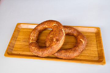 Turkish pastry product , tasty pogaca. Simit, gevrek. Turkish Pastries; peynirli, patatesli, kasarli pogaca, borek, acma, ay coregi at patisserie showcase.