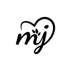 letter m and j with a leaf and love shape. good for any business related to nature things.
