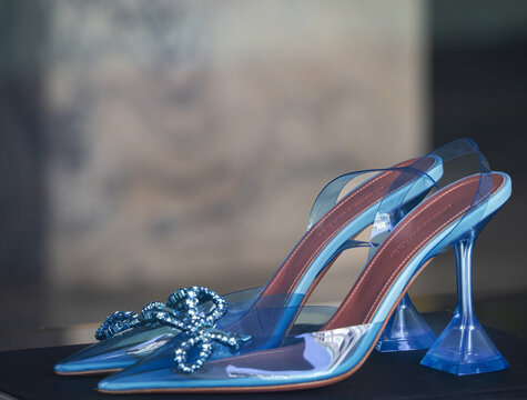 Amina Muaddi luxury women's blue shoes Milan - Italy, 05 August 2022