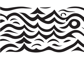 Sea Waves Black and White Illustration