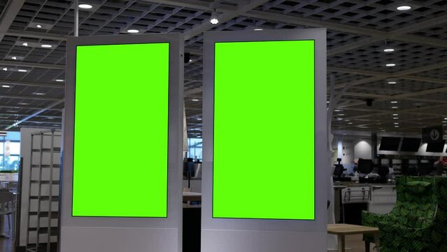 The motion of two green screen billboards inside the restaurant with 4k resolution
