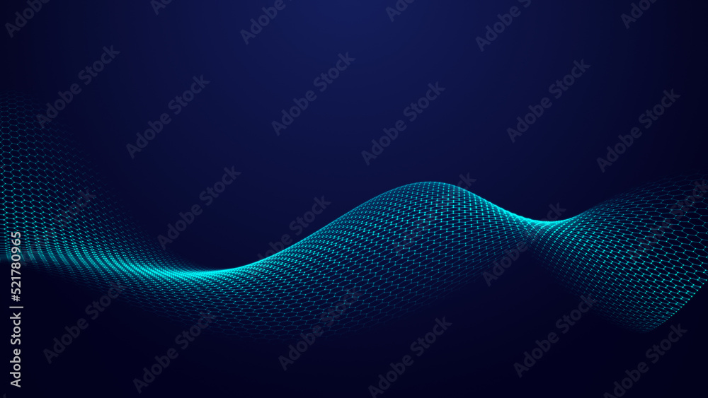 Aufkleber futuristic blue wave of hexagonal grid on a blue background. the concept of big data. network connec