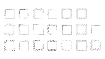 Set Black Simple Line Frame Collection Doodle Square Floral Frame Elements Vector Design Style Sketch Isolated Illustration For Banner