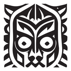 Tribal Mask Black and White Illustration