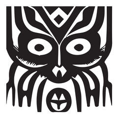 Tribal Mask Black and White Illustration