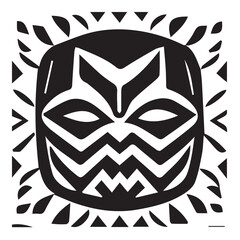 Tribal Mask Black and White Illustration