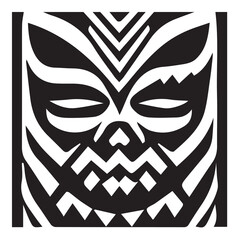 Tribal Mask Black and White Illustration