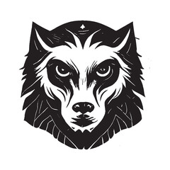Wolf Head Black and White Illustration
