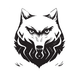 Wolf Head Black and White Illustration