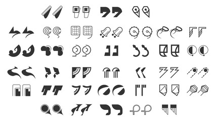 Abstract Set Collection Black Quotemarks Speech Punctuation Excerpt Remarks Icons Vector Design Style