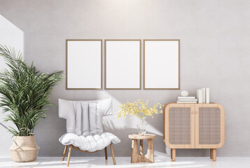 Empty room of Set of 3 photo frame with Furniture and fixture with neutral tones