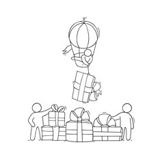 Sketch of gift box with working little people.