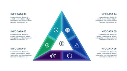 Triangle with 6 elements, infographic template for web, business, presentations, vector illustration. Business data visualization.