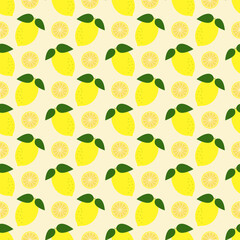 Vector pattern with whole lemons and slices in staggered order