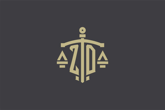 Letter ZD logo for law office and attorney with creative scale and sword icon design
