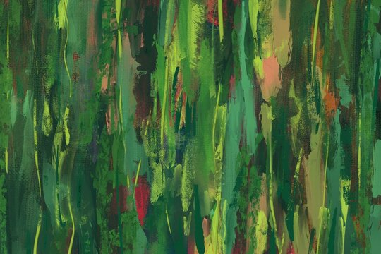油彩抽象背景）緑のストライプ　エネルギッシュでラフな筆跡　ナチュラル　油絵　アート　質感　補色
