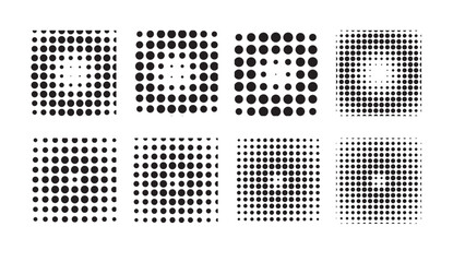 set of black and white halftone dots background