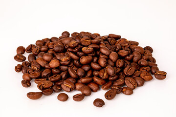 Roasted coffee beans with white background