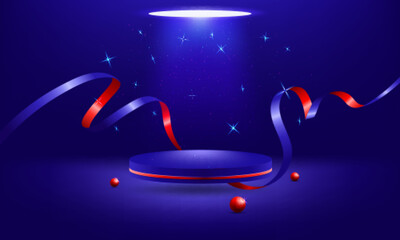 Stage Podium Scene with for Award Ceremony on blue Background