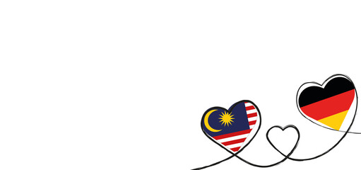 Drei Herzen mit der Fahne von Deutschland und Malaysia 