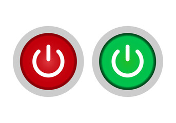 Iconos de los botones binarios de apagado y encendido en rojo, verde y gris