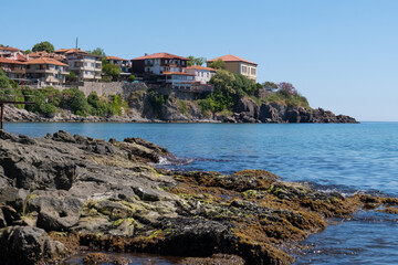 The city of Sozopol, view of the bay , the Black Sea. Tourist objects Bulgaria