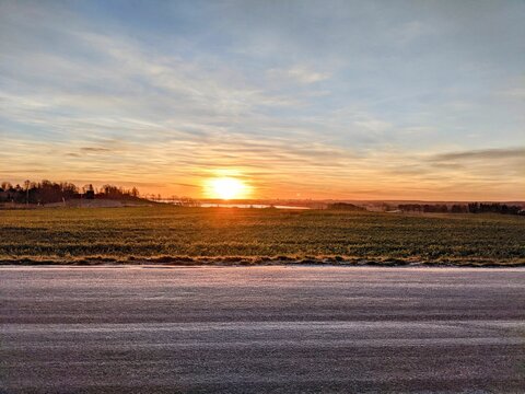 Beautiful view of the sunrise over the city of Linkoping, Sweden