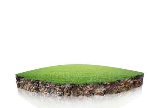 Round Soil Ground Cross Section With Earth Land And Green Grass, Realistic  Circle Cutaway Terrain Floor With Rock Isolated