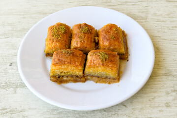 Pistachio baklava. Traditional Middle Eastern Flavors. Traditional Turkish baklava. Local name fistikli baklava