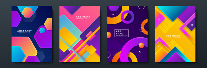 Obraz premium Gradient flowing geometric pattern background texture for poster cover design. Minimal color abstract gradient banner template. Modern vector wave shape for brochure